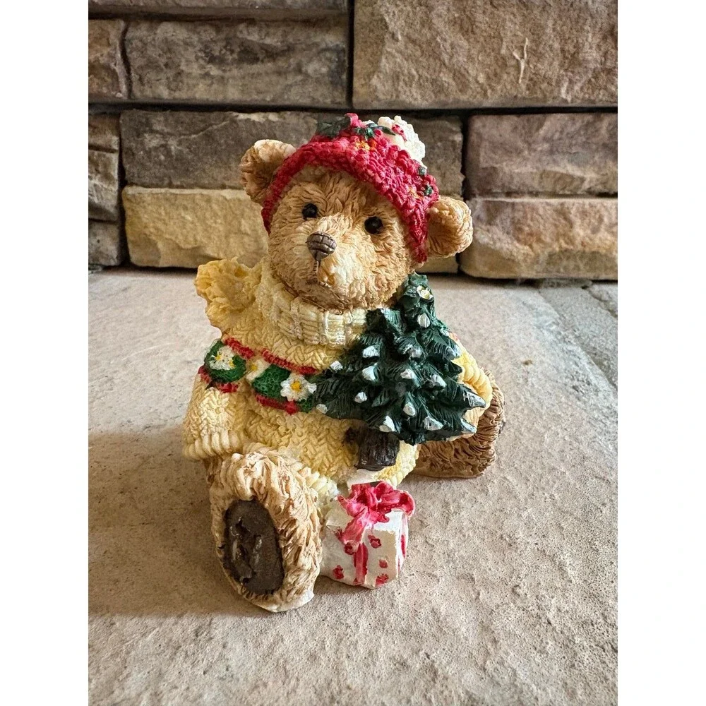 Vintage K's Collection Christmas Decoration Figurine Bear w/hat Sweater Tree
